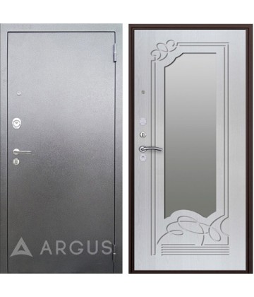 Дверь Аргус Ольга, с зеркалом Серебро/Бел. дуб