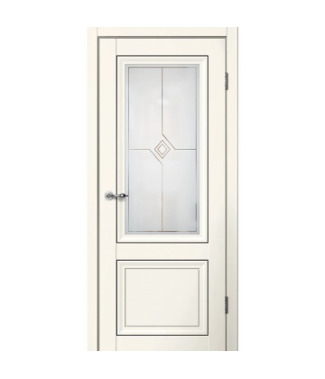 Межкомнатная дверь MONE М01 Эмалит ваниль. Стекло художественное «Ромб». Молдинг черный. FlYDOORS