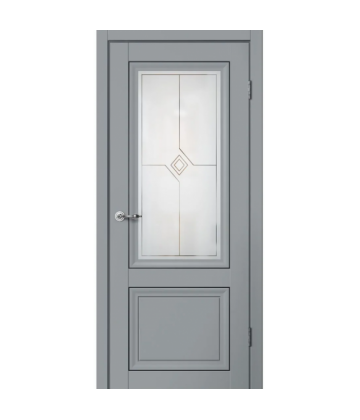 Межкомнатная дверь MONE М01 Эмалит серый. Стекло художественное «Ромб». Молдинг черный. FlYDOORS