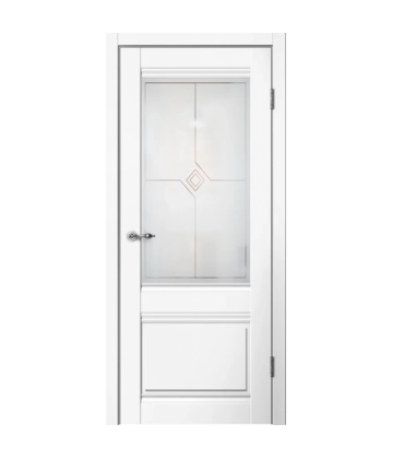 Межкомнатная дверь ESTETIC E01 Эмалит белый. Стекло художественное «Ромб». FLYDOORS