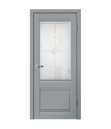 Межкомнатная дверь ESTETIC E01 Эмалит серый. Стекло художественное «Ромб». FLYDOORS