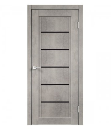 Дверь Velldoris NEXT 1, Муар светло-серый бетон, Лакобель черный VELLDORIS
