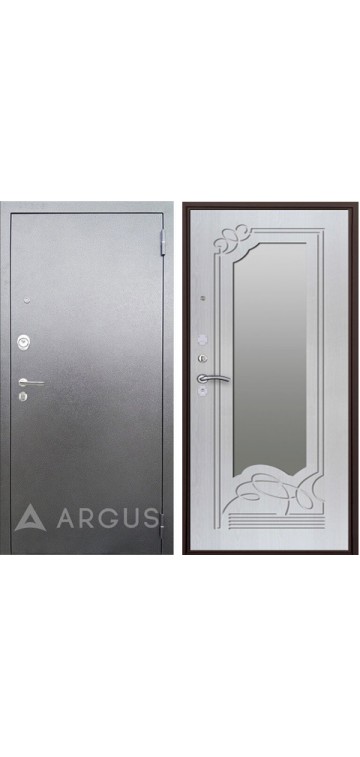 Дверь Аргус Ольга, с зеркалом Серебро/Бел. дуб